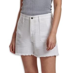 Jen7 Jean Shorts Mid Rise Fit Frayed Hem Detail Cotton Blend Cream Women’s 4 NWT